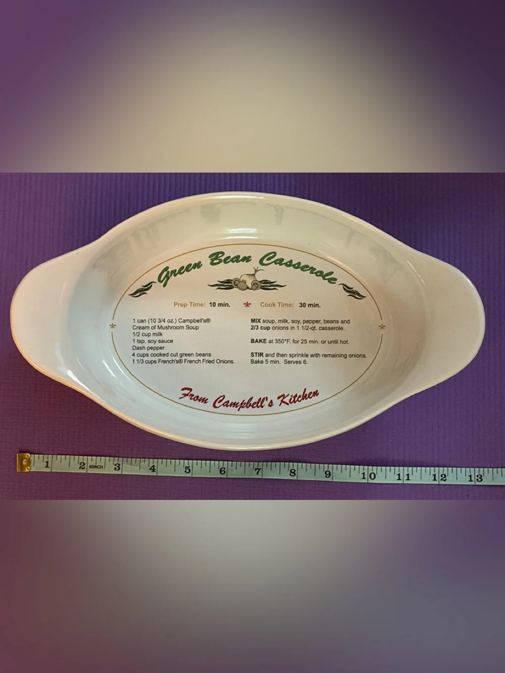 2005 Campbell’s Green Bean Casserole 50th Anniversary Oval Dish w/Recipe Inside